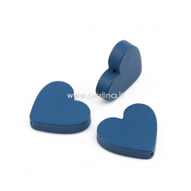 Wood bead heart, dark blue color, 21x19 mm, 1 pc