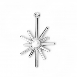 Pendant sun with pearl imitation, silver tone, 33x20 mm