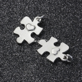 Pendant puzzle with heart, antique silver, 27x15 mm