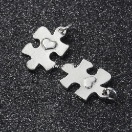 Pendant puzzle with heart, antique silver, 27x10 mm