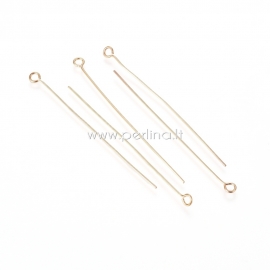 Eye pins, stainless steel, golden, 50x0,6 mm, 1 pc