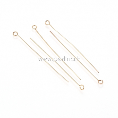 Eye pins, stainless steel, golden, 50x0,6 mm, 1 pc
