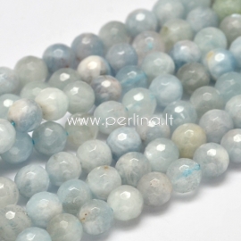 Natural aquamarine gemstone bead, grade AB, faceted, round, 6 mm, 1 pc