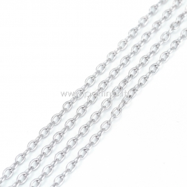Stainless steel link cable chain, silver tone, 3x2x0.5 mm, 10 cm