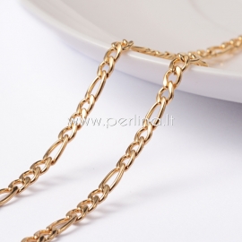 Stainless steel figaro chain, golden, 4x3x0.8mm & 6.5x3x0.8mm, 10 cm