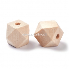 Wood bead, natural wood color, polygon, 18x18 mm, 1 pc