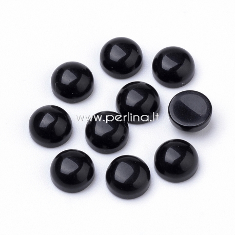 Natural black agate cabochon, 6 mm