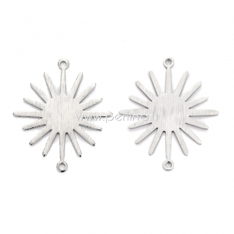 Brass connector "Sun", real platinum plated, 26.5x22.5x0.8mm, 1 pc