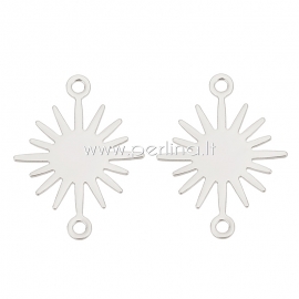 Brass connector "Sun", real platinum plated, 18x13.5x0.5mm, 1 pc