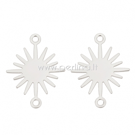 Brass connector "Sun", real platinum plated, 18x13.5x0.5mm, 1 pc