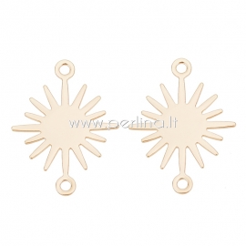 Brass connector "Sun", real 18K gold plated, 18x13.5x0.5mm, 1 pc