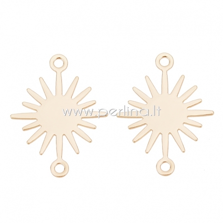 Brass connector "Sun", real 18K gold plated, 18x13.5x0.5mm, 1 pc