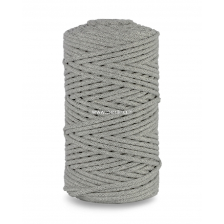 Knitted cotton cord with polyester core, grey, 3 mm, 100 m