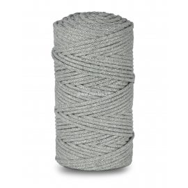 Megzta medvilninė virvė su poliesterio užpildu, pilka su sidabro sp. blizgučiu, 3 mm, 100 m