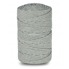 Knitted cotton cord with polyester core, grey with silver thread, 5 mm, 100 m
