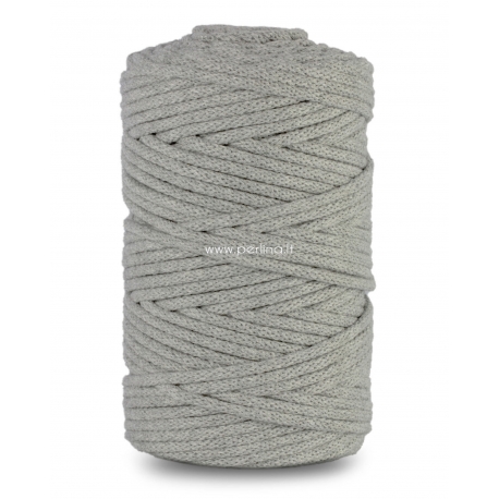 Knitted cotton cord with polyester core, grey, 5 mm, 100 m