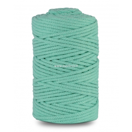 Knitted cotton cord with polyester core, aquamarine, 5 mm, 100 m