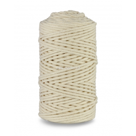 Knitted cotton cord with cotton core, ivory, 3 mm, 100 m
