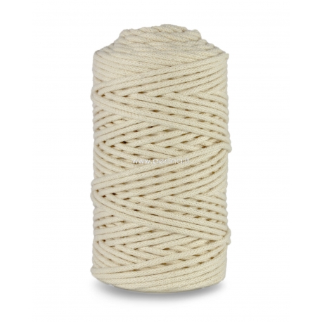 Megzta medvilninė virvė su medvilnės užpildu, dramblio kaulo sp., 3 mm, 100 m