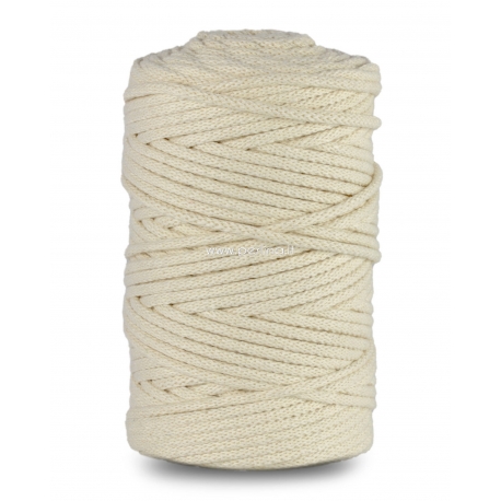 Knitted cotton cord with cotton core, ivory, 5 mm, 100 m
