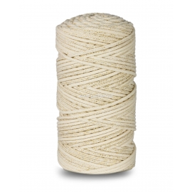 Knitted cotton cord with cotton core, ivory with gold thread, 3 mm, 100 m