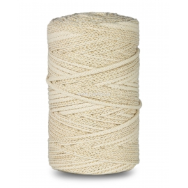 Knitted cotton cord with cotton core, ivory with gold tread, 5 mm, 100 m