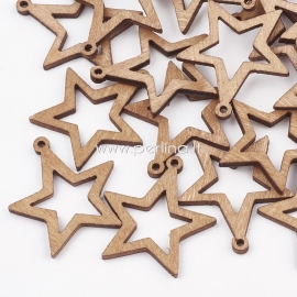 Wood pendant "Star", brown, 31x29mm