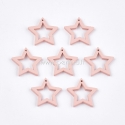 Wood pendant "Star 2", pink, 25x25mm