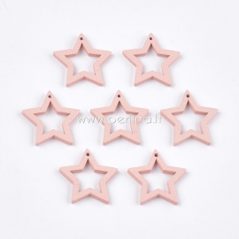 Wood pendant "Star 2", pink, 25x25mm