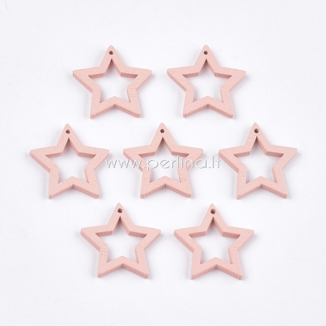 Wood pendant "Star 2", pink, 25x25mm