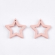 Wood pendant "Star 2", pink, 25x25mm