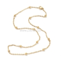 Stainless steel cable chain necklace with round beads, lobster claw clasp, golden color, 45.2 cm long