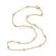 Stainless steel cable chain necklace with round beads, lobster claw clasp, golden color, 45.2 cm long