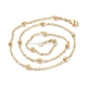 Stainless steel cable chain necklace with round beads, lobster claw clasp, golden color, 45.2 cm long