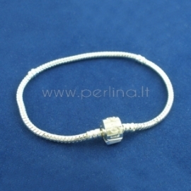 Snake chain "Love" Pandora bracelet, snap clasp, silver plated, 20 cm x 3 mm