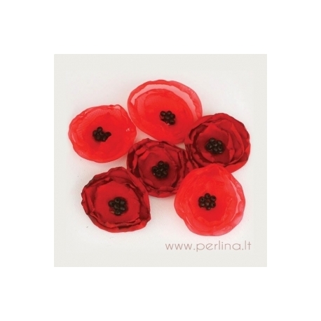 Medžiaginės gėlytės "Poppies & Peonies", 6 vnt.