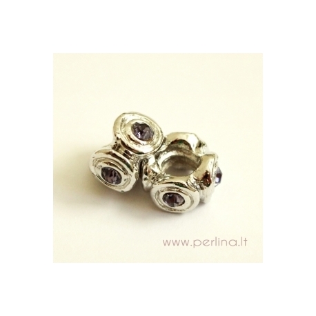 Pandora karoliukas su violetiniais kristalais, 11x6 mm