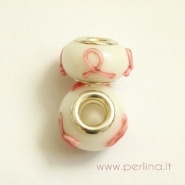 Lampwork karoliukas, baltas, 13x9 mm