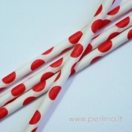 Paper straw, red, dotted, 20 cm, 1 pc