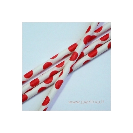 Paper straw, red, dotted, 20 cm, 1 pc