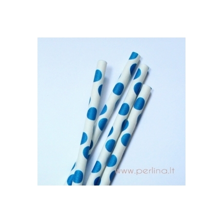 Paper straw, blue, dotted, 20 cm, 1 pc
