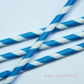 Paper straw, blue, striped, 20 cm, 1 pc
