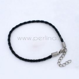 Plaited bracelets cord with clasp, black, 20 cm