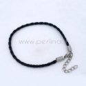 Plaited bracelets cord with clasp, black, 20 cm