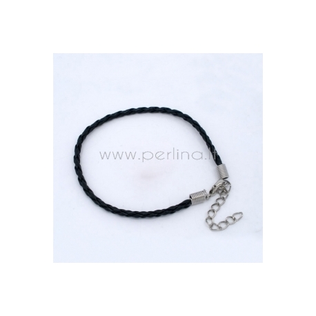 Plaited bracelets cord with clasp, black, 20 cm