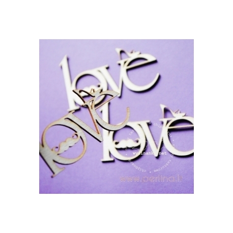 Chipboard "Love - shoes and mustache", 3 pcs