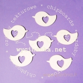 Chipboard "Bird with heart", 6 pcs