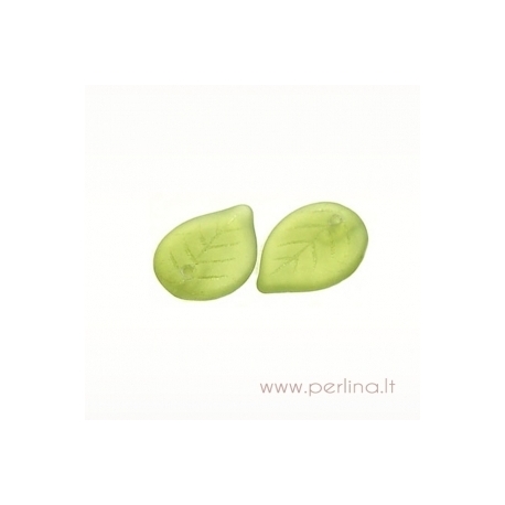 Glass pendant - leaf, matte olivine, 18x13 mm