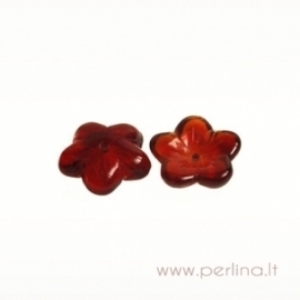 Glass bead - flower, ruby, 16x4 mm
