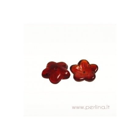 Glass bead - flower, ruby, 16x4 mm